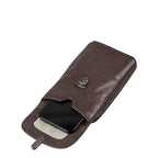 Lieblingstasche Mrs. Lemon Twist dark brown leather phone pouch with a secure metal clasp closure