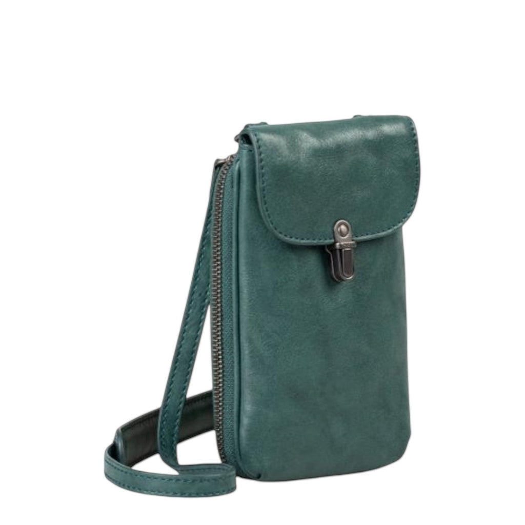 Lieblingstasche Mrs. Lemon Twist dark green leather crossbody phone bag with a flap closure and metal clasp