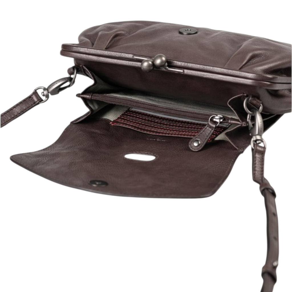 Lieblingstasche Mrs. Madeline dark brown leather handbag with a vintage-style kiss-lock clasp and open interior