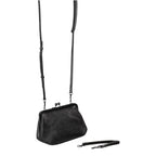 Lieblingstasche Mrs. Pizzelle black leather crossbody bag with a vintage-style kiss-lock clasp and detachable strap.