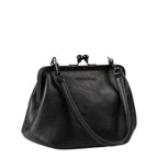 Lieblingstasche Mrs. Pizzelle black leather handbag with a vintage-style kiss-lock clasp and shoulder strap.