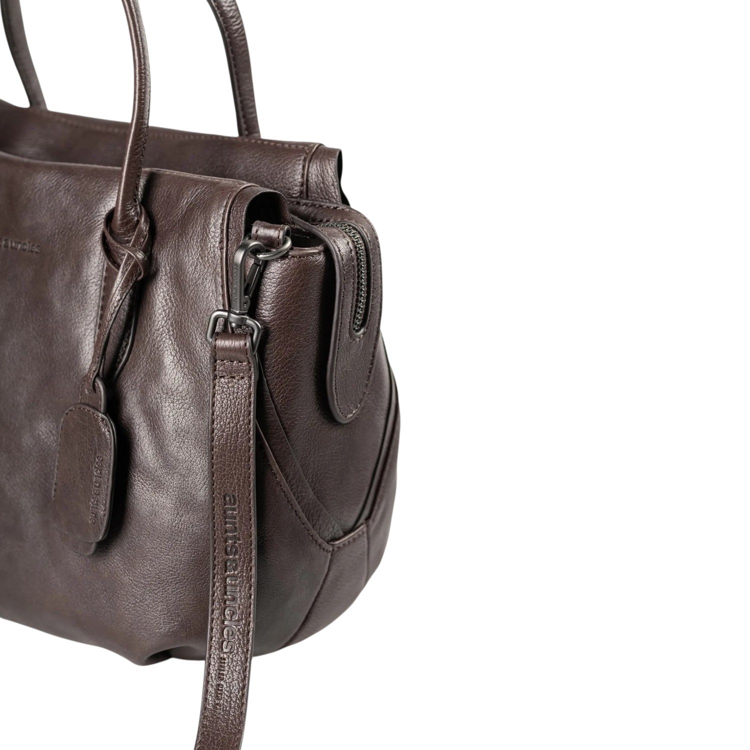 Lieblingstasche Mrs. Profiterole dark brown leather handbag with zipper closure and branded shoulder strap