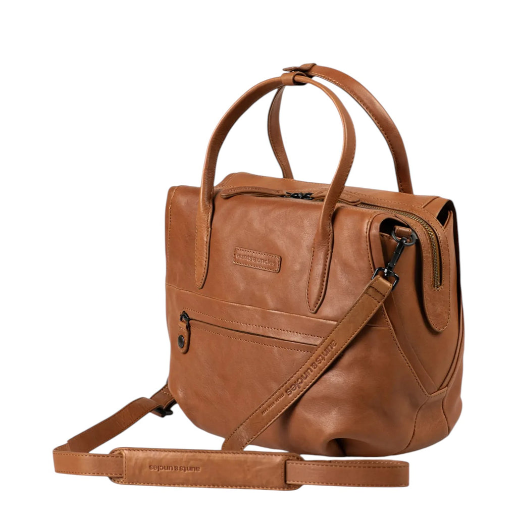 Lieblingstasche Mrs. Profiterole brown leather handbag with top handles and a detachable shoulder strap