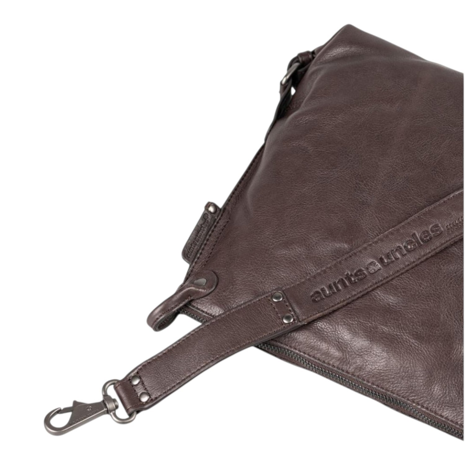 Lieblingstasche Mrs. Raisin Cookie dark brown leather handbag with a metal lobster clasp and embossed logo detail.