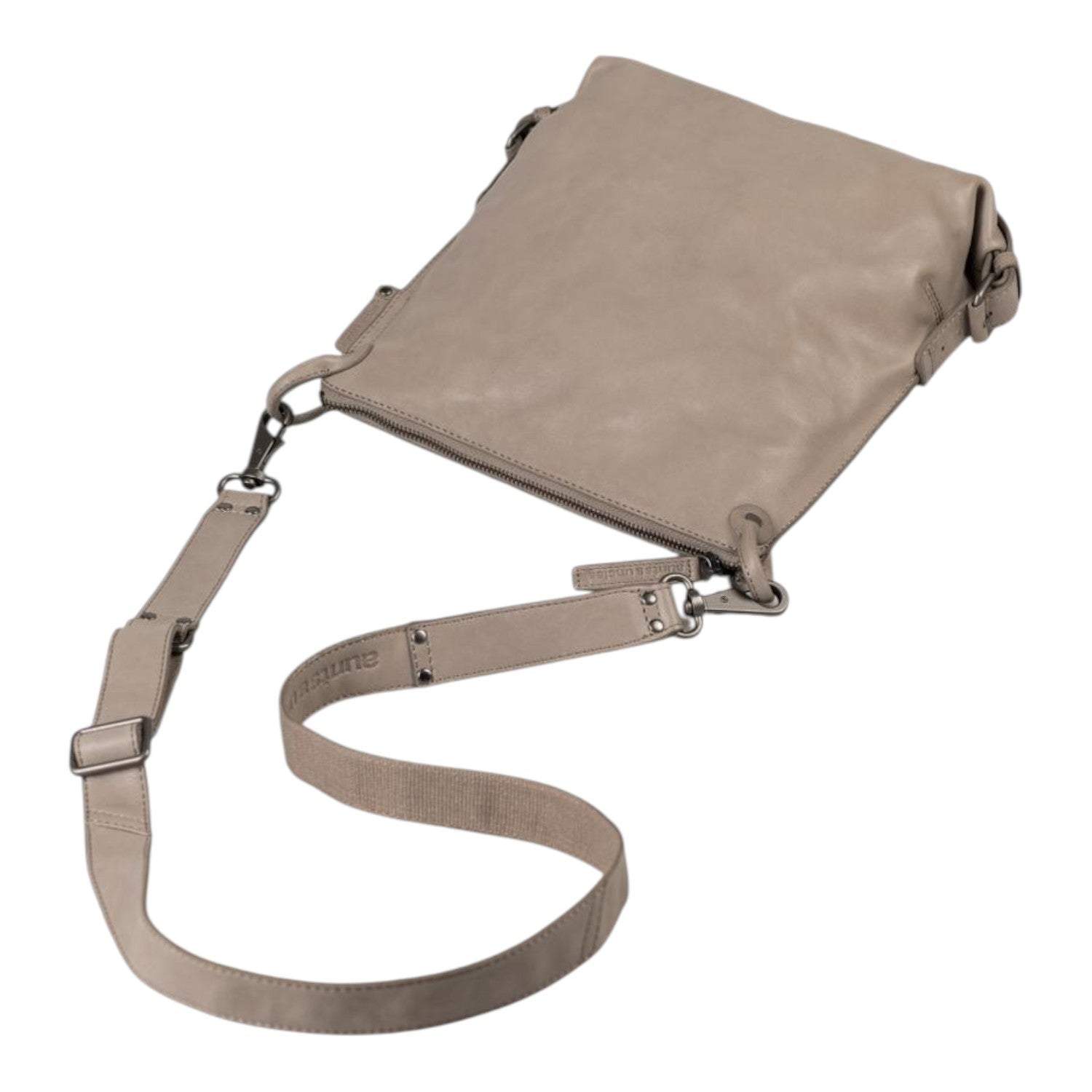 Lieblingstasche Mrs. Raisin Cookie crossbody bag in taupe leather with an adjustable canvas shoulder strap.