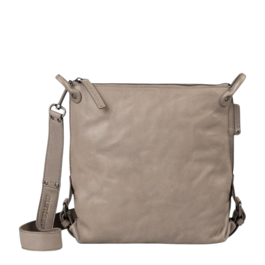 Lieblingstasche Mrs. Raisin Cookie crossbody bag in taupe leather with a zipper closure and adjustable strap