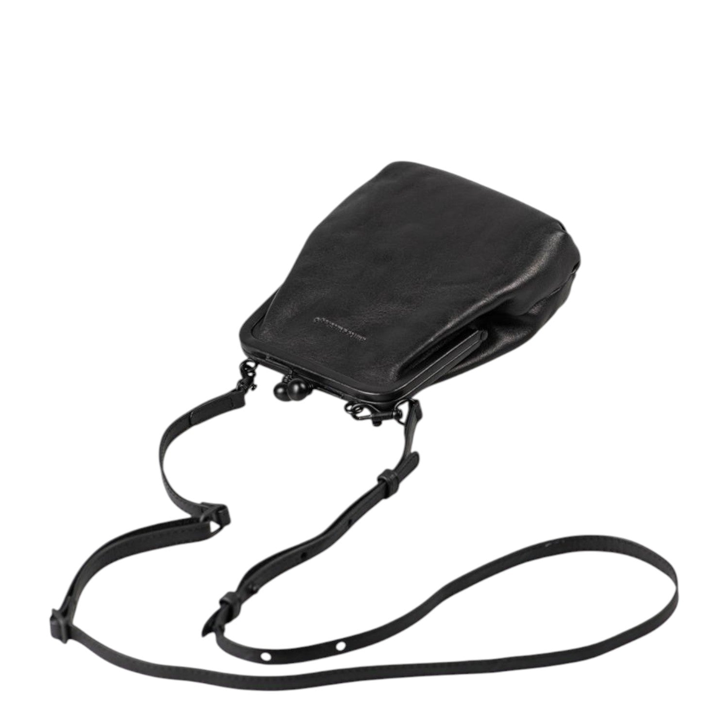 Lieblingstasche aunts & uncles Mrs. Sugar Pop black vintage leather clutch with clip closure and shoulder strap