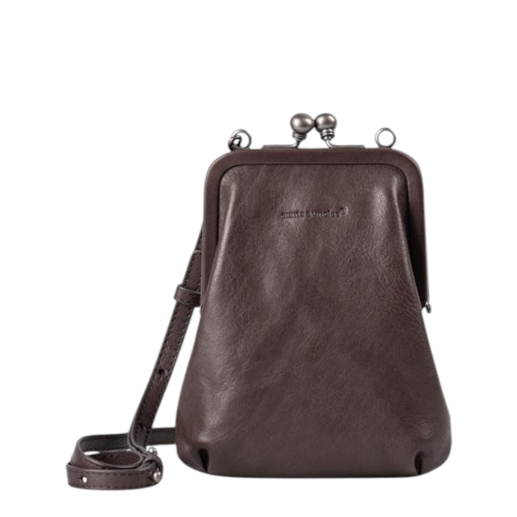 Lieblingstasche Mrs. Sugar Pop dark brown leather crossbody bag with a vintage-style metal kiss-lock clasp