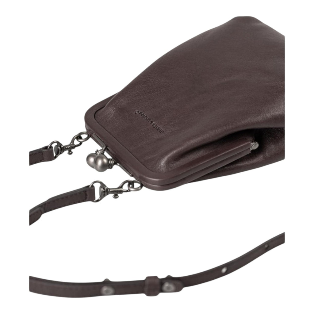 Lieblingstasche Mrs. Sugar Pop dark brown leather crossbody bag with a vintage-style kiss-lock clasp