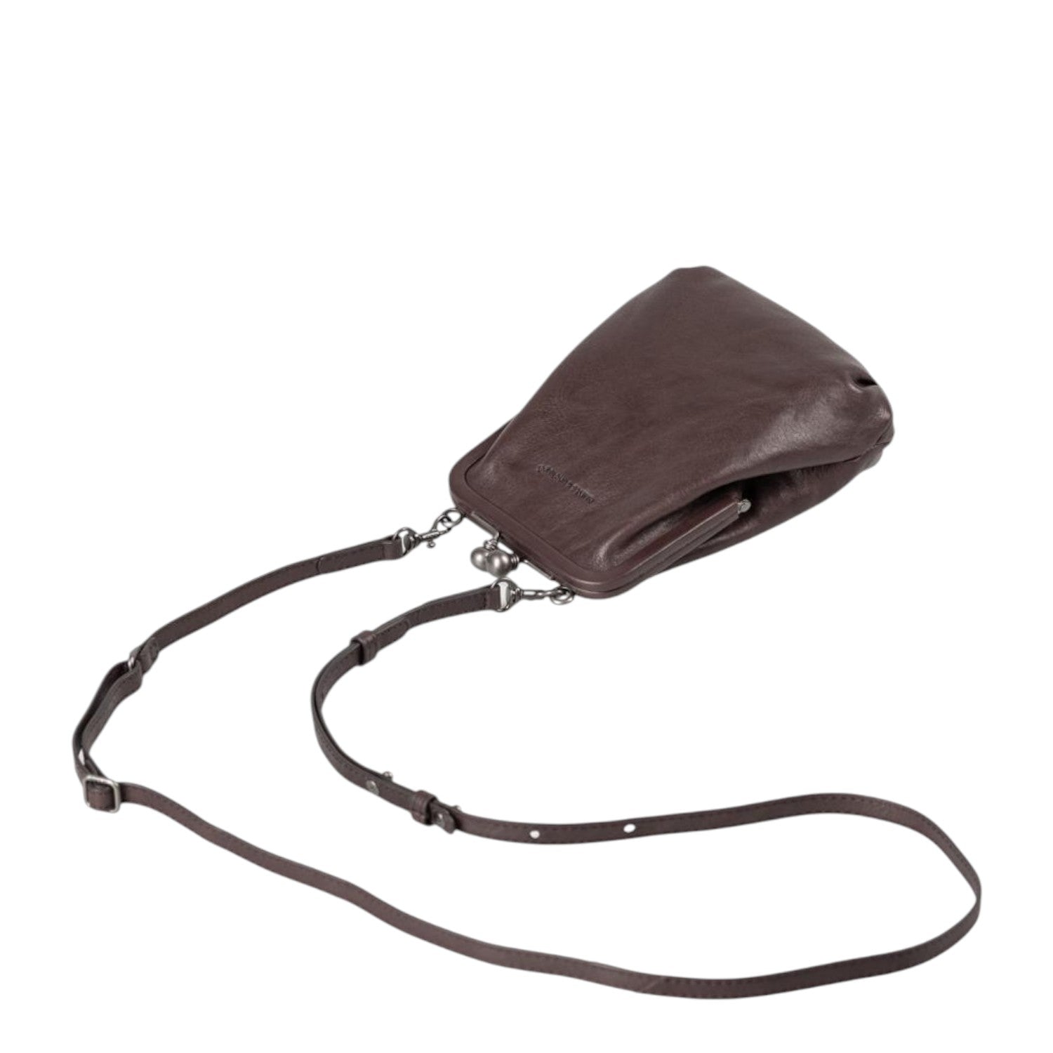 Lieblingstasche Mrs. Sugar Pop dark brown leather crossbody bag with a vintage-style kiss-lock clasp