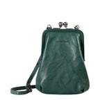 Lieblingstasche Mrs. Sugar Pop dark green leather crossbody bag with a vintage-style kiss-lock clasp closure.