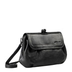 Lieblingstasche Mrs. Whoopie Pie black leather crossbody bag with a vintage-style kiss-lock clasp closure.