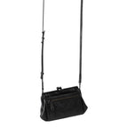 Lieblingstasche Mrs. Whoopie Pie black leather crossbody bag with a vintage-style kiss-lock clasp and zipper pocket
