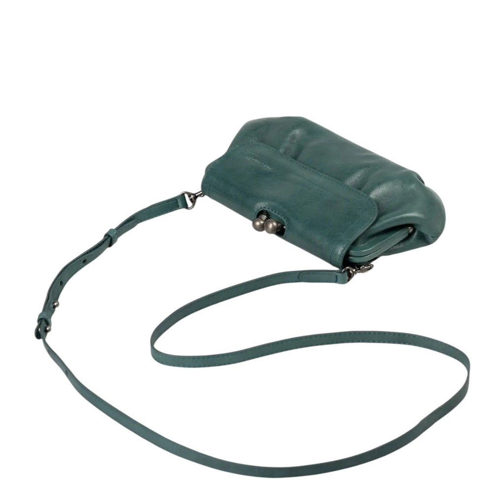 Lieblingstasche Mrs. Whoopie Pie dark green leather crossbody bag with a vintage-style kiss-lock clasp