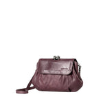 Lieblingstasche Mrs. Whoopie Pie dark purple leather handbag with a vintage-style kiss-lock clasp and shoulder strap.