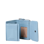 Lieblingstasche Myrtle light blue leather wallet with multiple card slots and an open interior view
