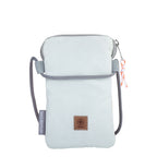 Lieblingstasche Nautik Lütt light blue recycled sail crossbody phone bag with grey trim and rope strap.