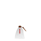 Lieblingstasche Navigator white pouch with brown leather zipper pull and red side tab, side profile view