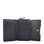 Lieblingstasche navy blue leather tri-fold wallet with RFID SAFE lining and multiple card slots.