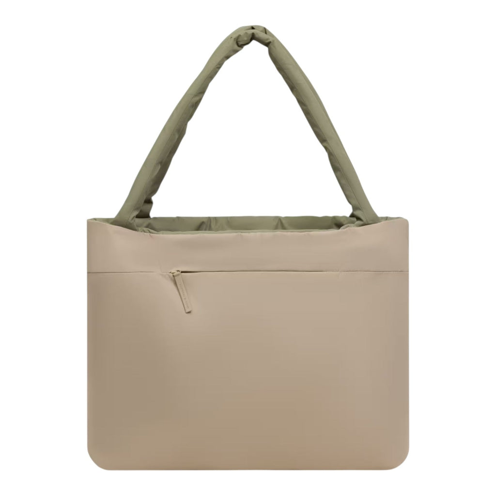 Lieblingstasche Norva 2in1 shopper bag in beige with olive green padded shoulder straps and front zip pocket