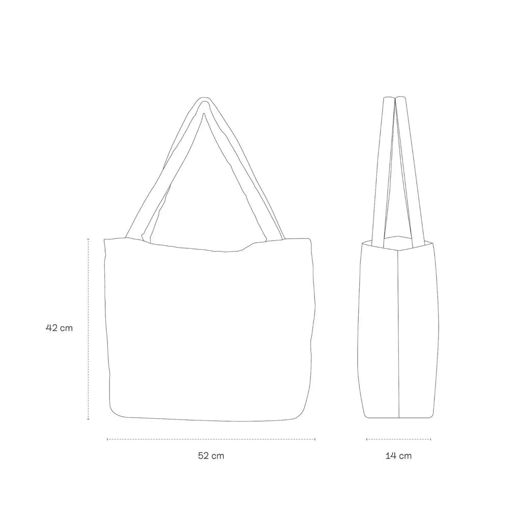 Lieblingstasche Norva 2in1 shopper bag technical line drawing with dimensions showing front and side profile views