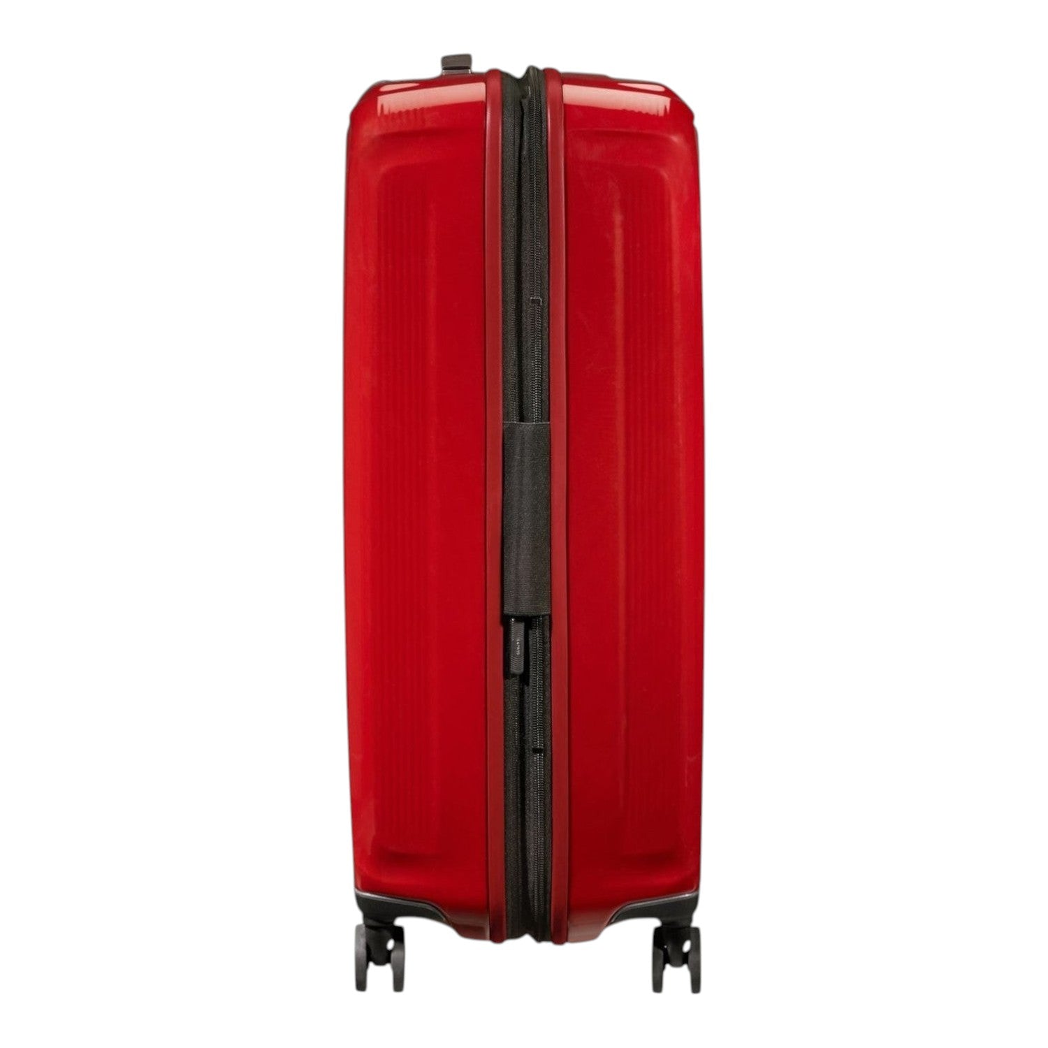 Lieblingstasche NUON Spinner 69/25 red hard-shell suitcase with a side view showing the zipper closure