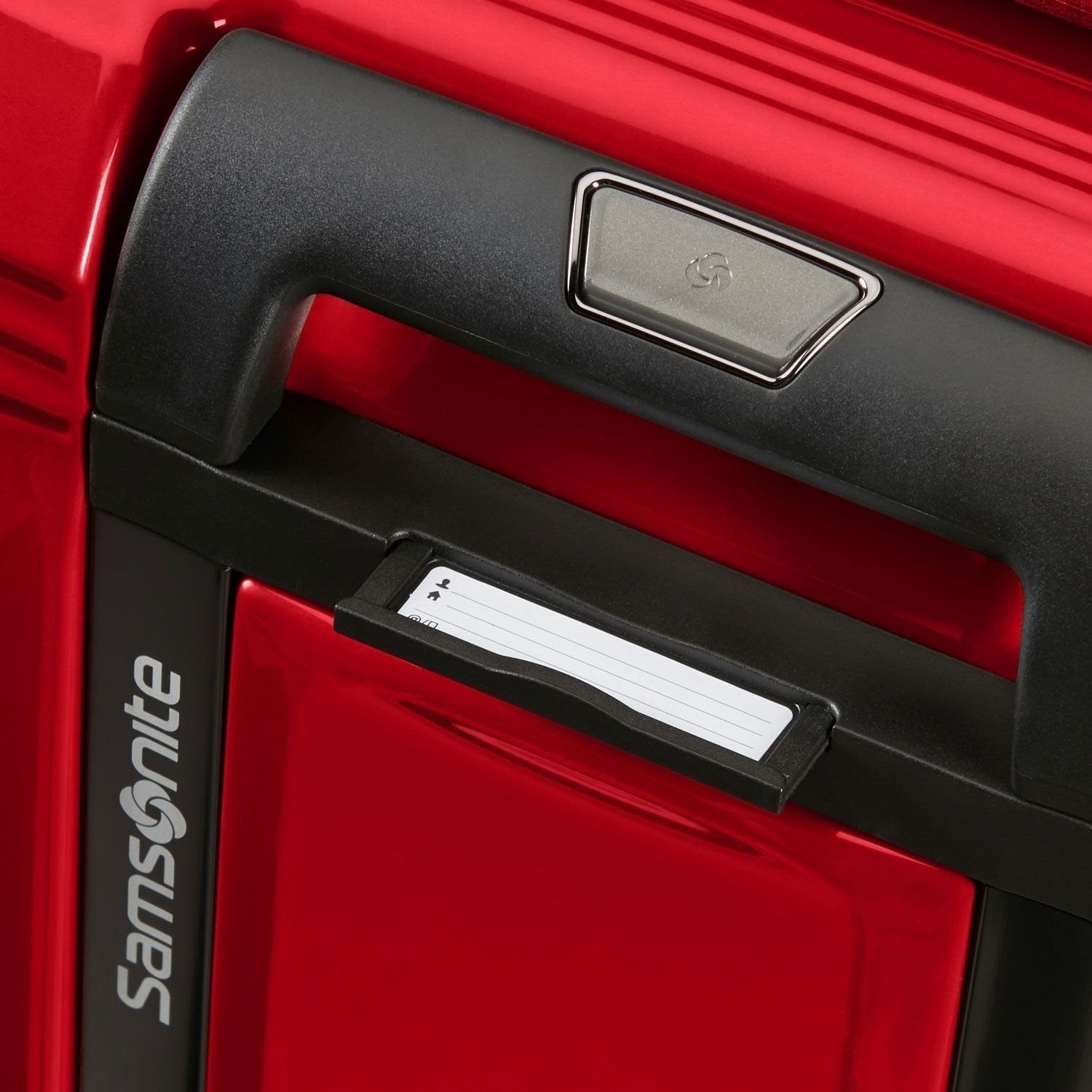 Lieblingstasche NUON Spinner 69/25 suitcase handle with integrated luggage tag in glossy red finish