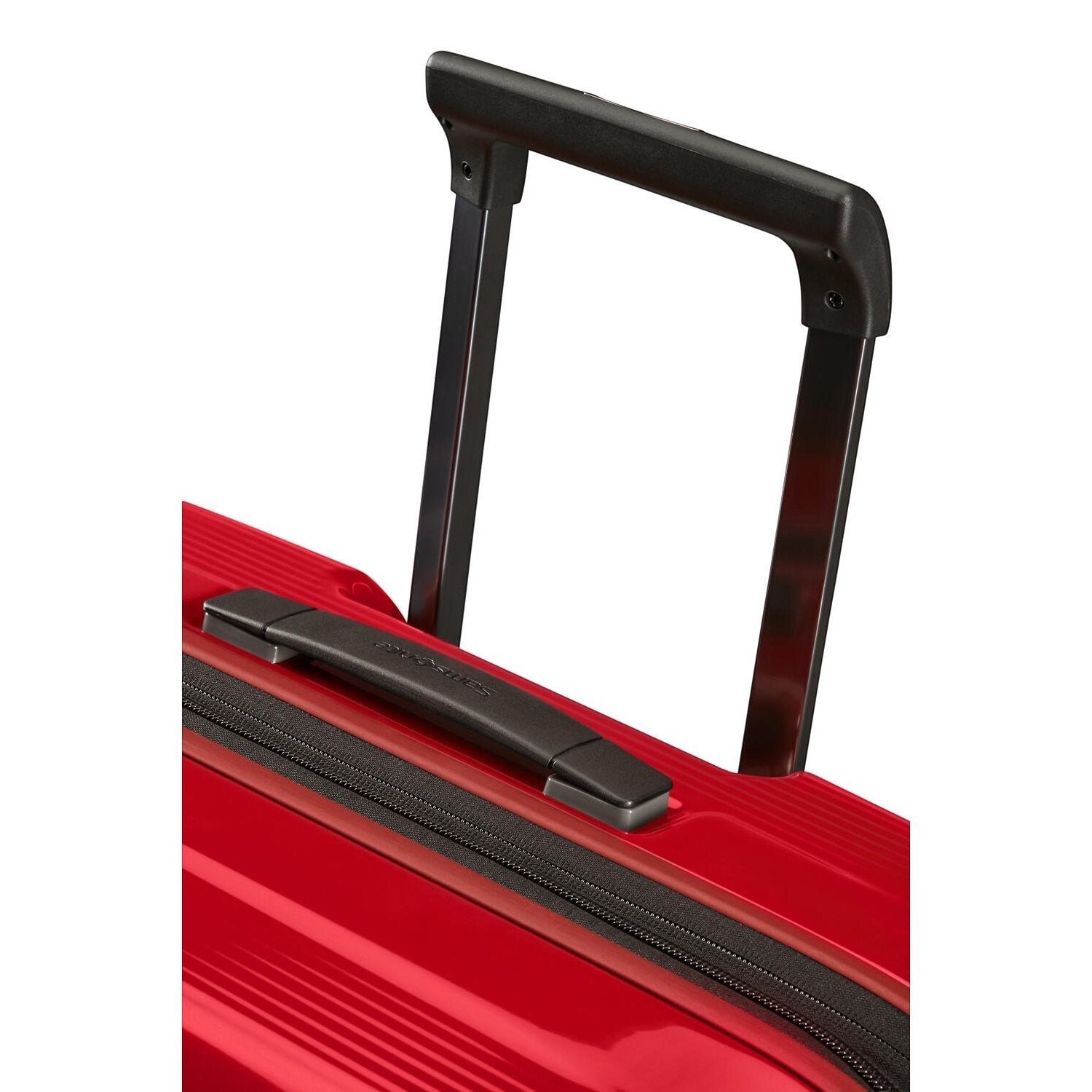 Lieblingstasche NUON Spinner 75/28 suitcase featuring a bright red hard shell and black retractable telescopic handle