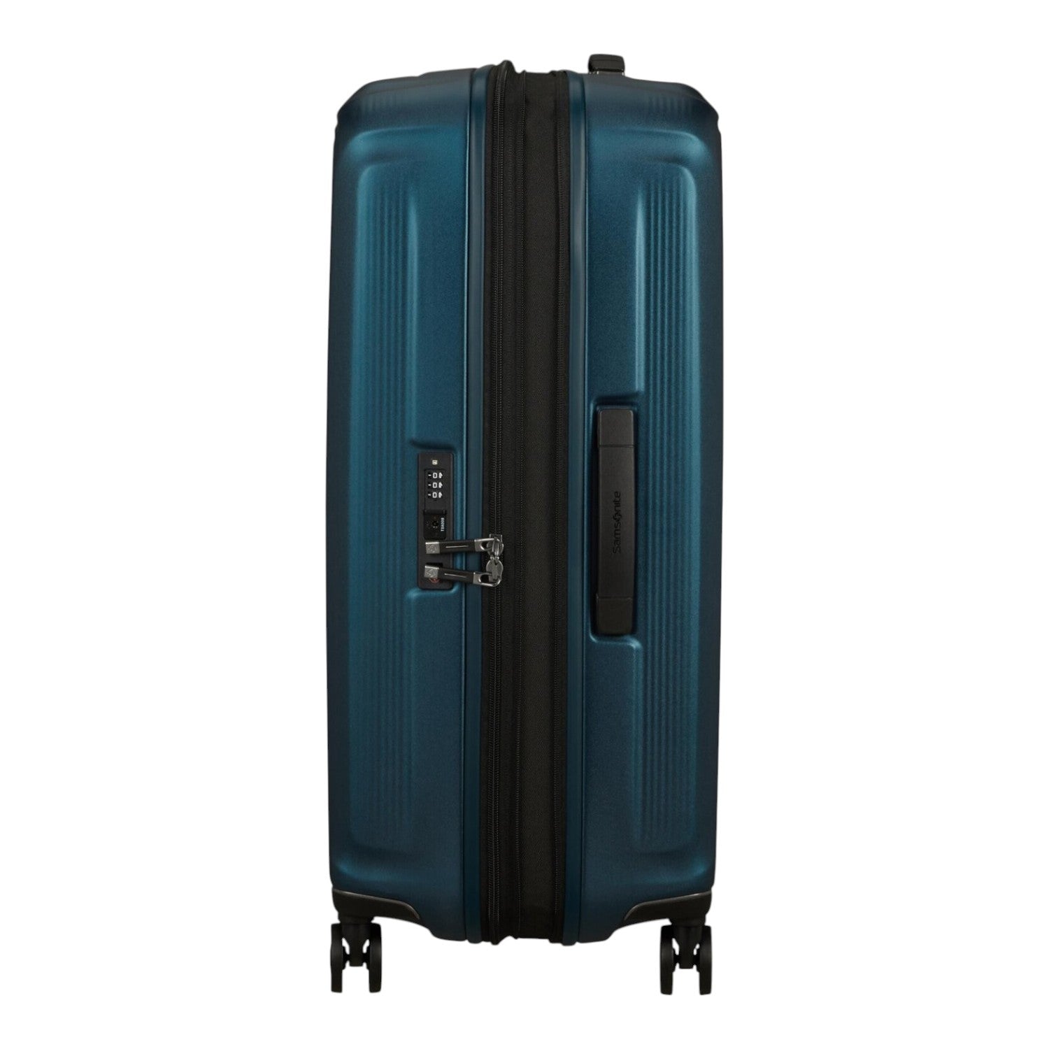 Lieblingstasche NUON Spinner 69/25 expandable suitcase in metallic teal with side handle and integrated TSA lock