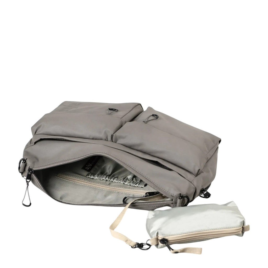 Lieblingstasche Omono RE lite grey crossbody bag with multiple front pockets and a detachable matching pouch
