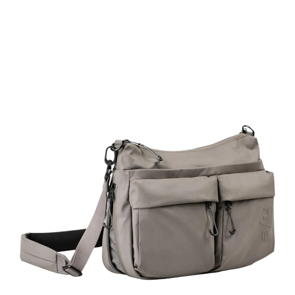Lieblingstasche Omono RE lite grey crossbody bag with dual front pockets and adjustable shoulder strap