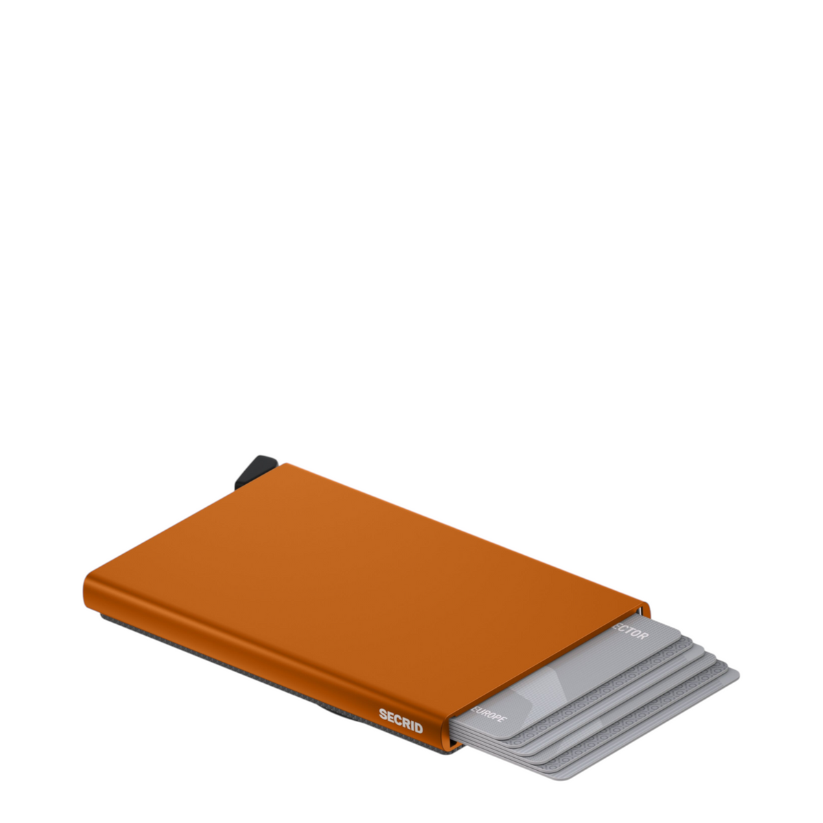 Lieblingstasche Secrid Cardprotector for MagSafe in metallic orange with a stack of cards sliding out