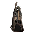 Lieblingstasche backpack in a side view featuring a multi-tonal brown and beige patterned design with zipper details