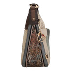 Lieblingstasche cross-body bag in multi-coloured patterned leather with side zip and decorative heart charm