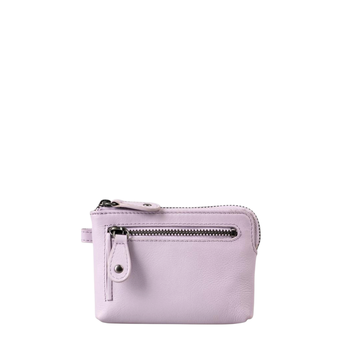 Lieblingstasche Physalis light purple leather coin purse with a front zippered pocket and silver hardware