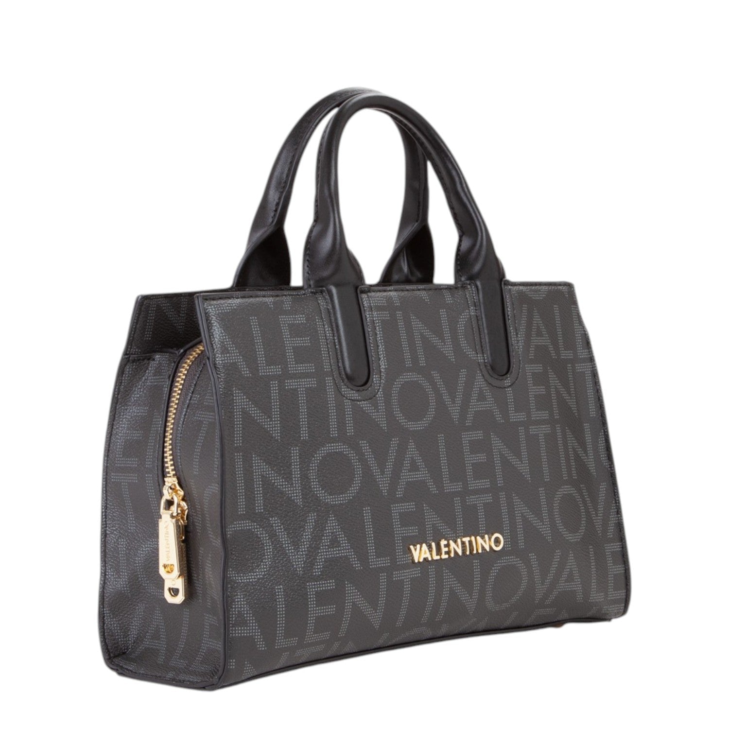 Lieblingstasche Pretty Bag Regina Re black monogram tote bag with gold hardware and top handles.