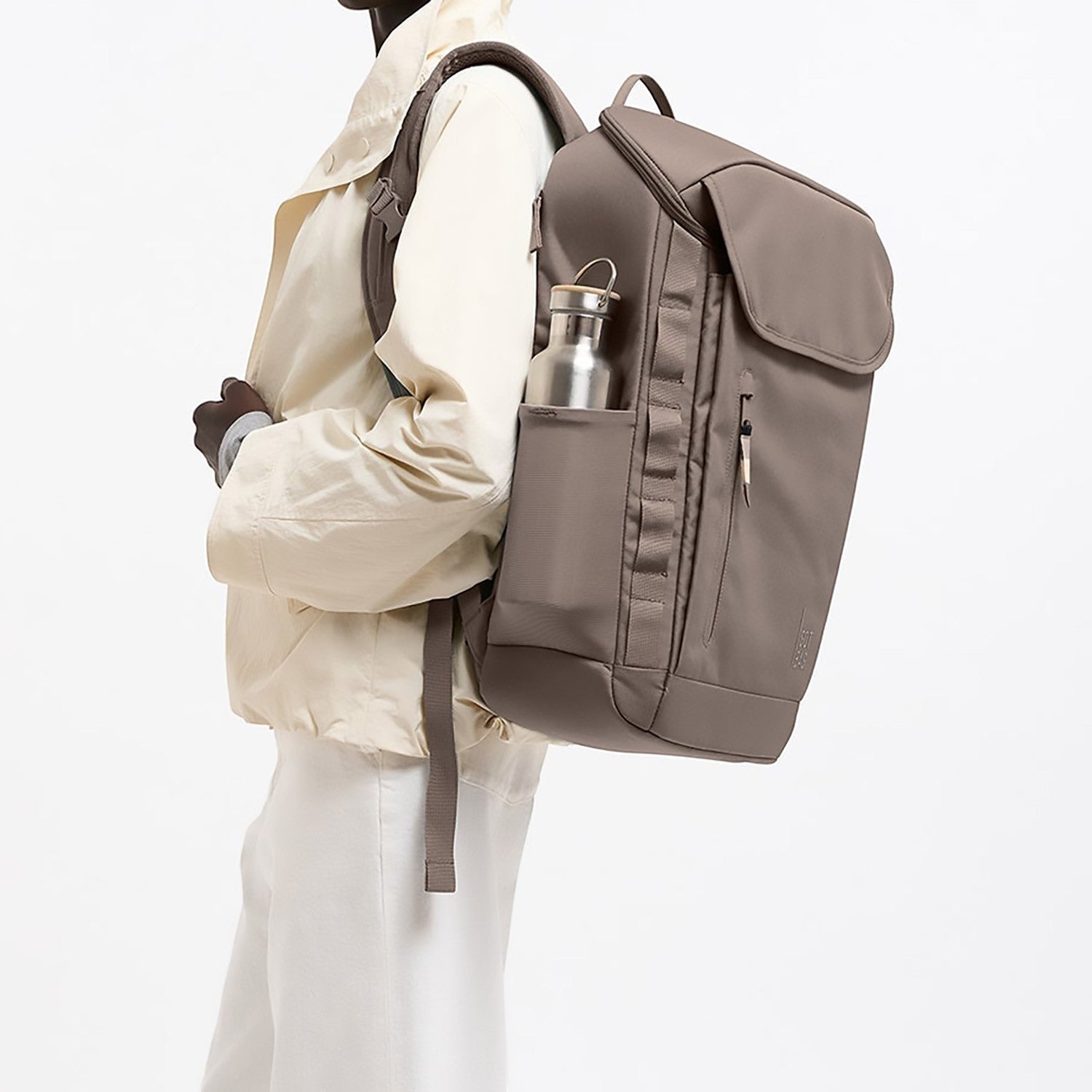 Lieblingstasche Pro Pack taupe backpack with water bottle pocket and side water bottle
