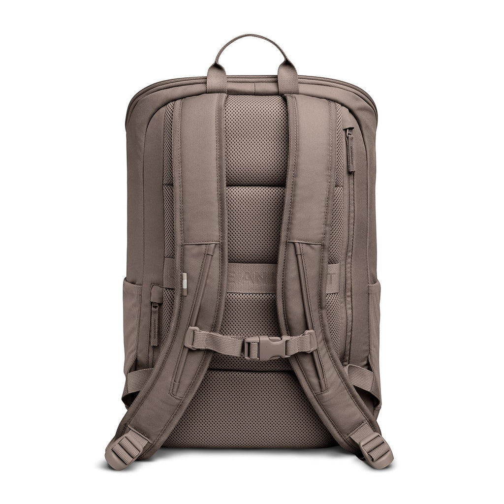 Lieblingstasche Pro Pack taupe backpack with padded straps and mesh back panel.