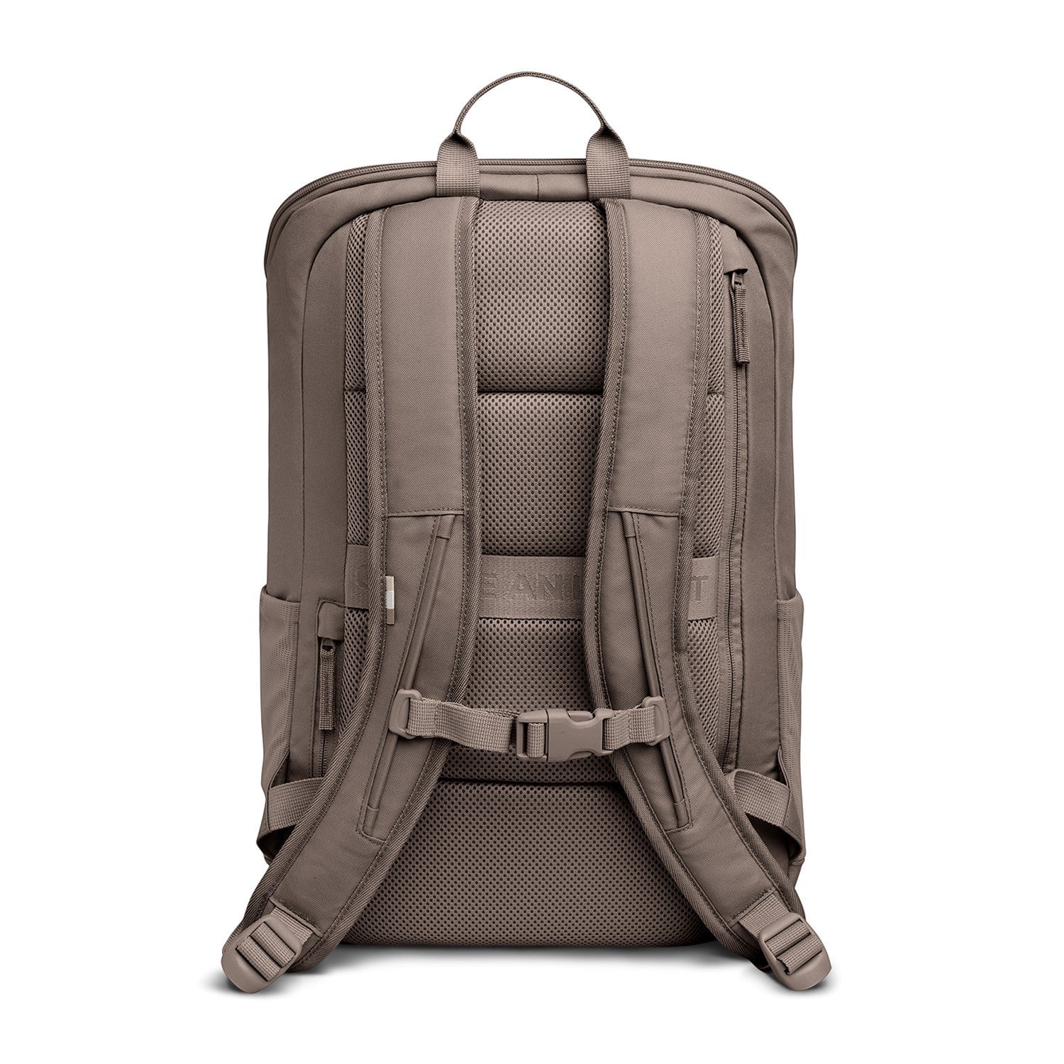 Lieblingstasche Pro Pack taupe backpack with padded straps and mesh back panel.