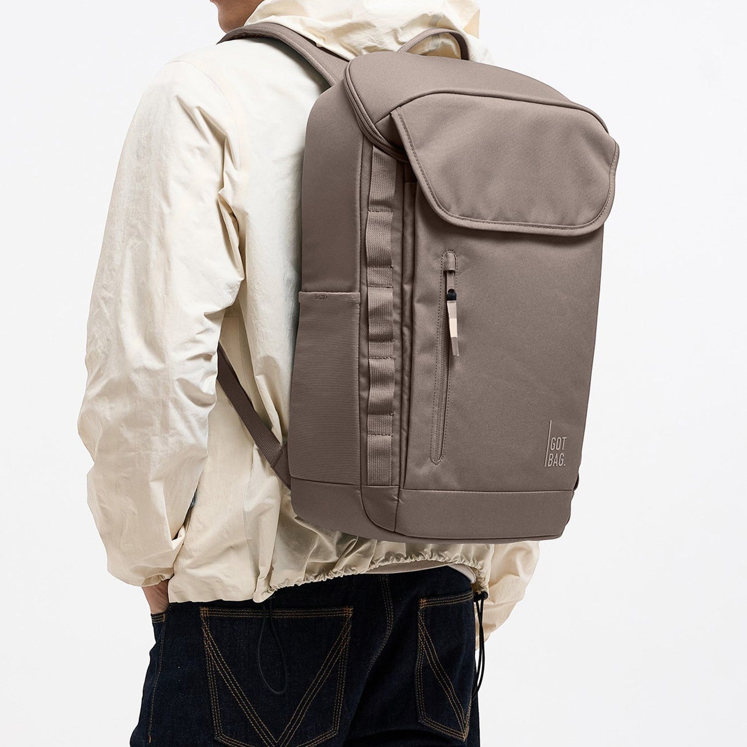 Lieblingstasche Pro Pack taupe backpack with zip pocket and side mesh pocket