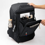 Lieblingstasche Pro Pack Travel black recycled backpack with open front organizer pocket and side water bottle holder
