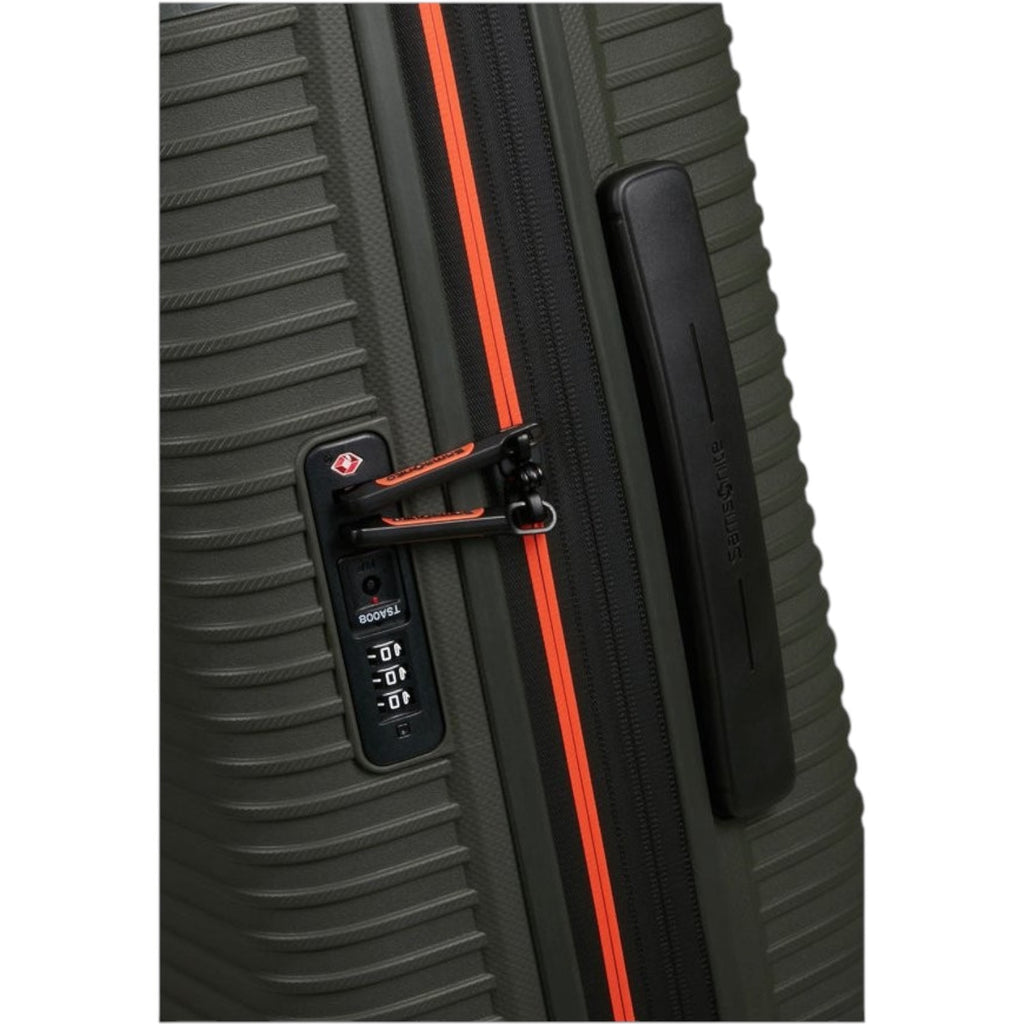 Lieblingstasche PRODIVER HS spinner suitcase in olive green with orange zipper detail and integrated TSA lock