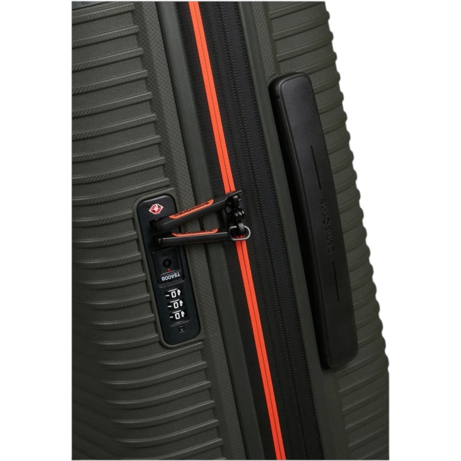 Lieblingstasche PRODIVER HS spinner suitcase in olive green with orange zipper detail and integrated TSA lock