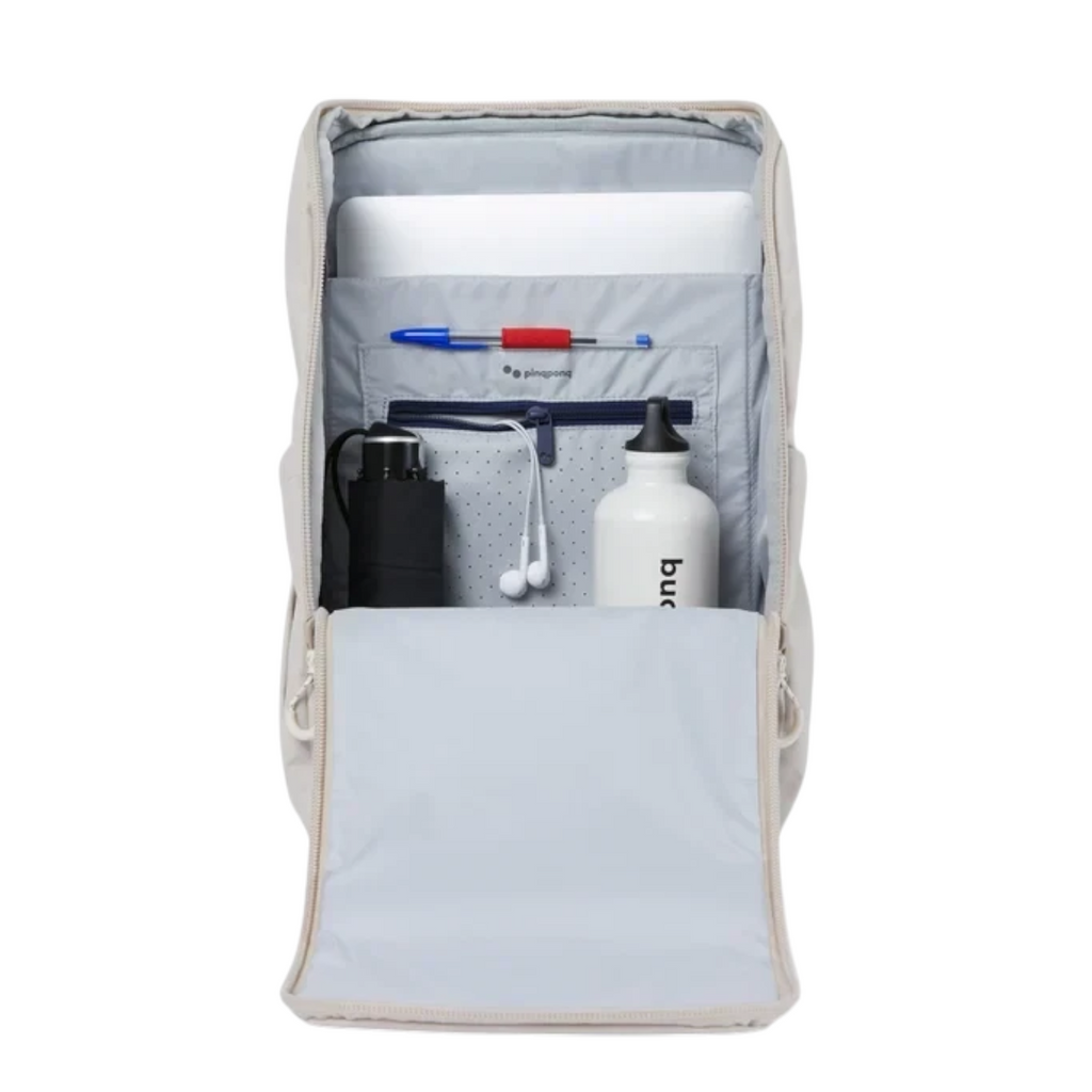 Lieblingstasche Purik backpack interior with organized laptop sleeve, pen holder, and water bottle compartment