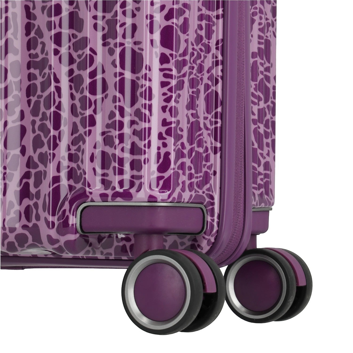 Lieblingstasche Lascana Edition 4W Trolley S, purple suitcase with a unique abstract pattern and spinner wheels.