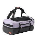 Lieblingstasche Duffel Pack in light purple and black with adjustable straps and durable fabric construction.