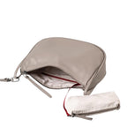 Lieblingstasche Raven taupe leather crossbody bag with open interior and matching small patterned pouch