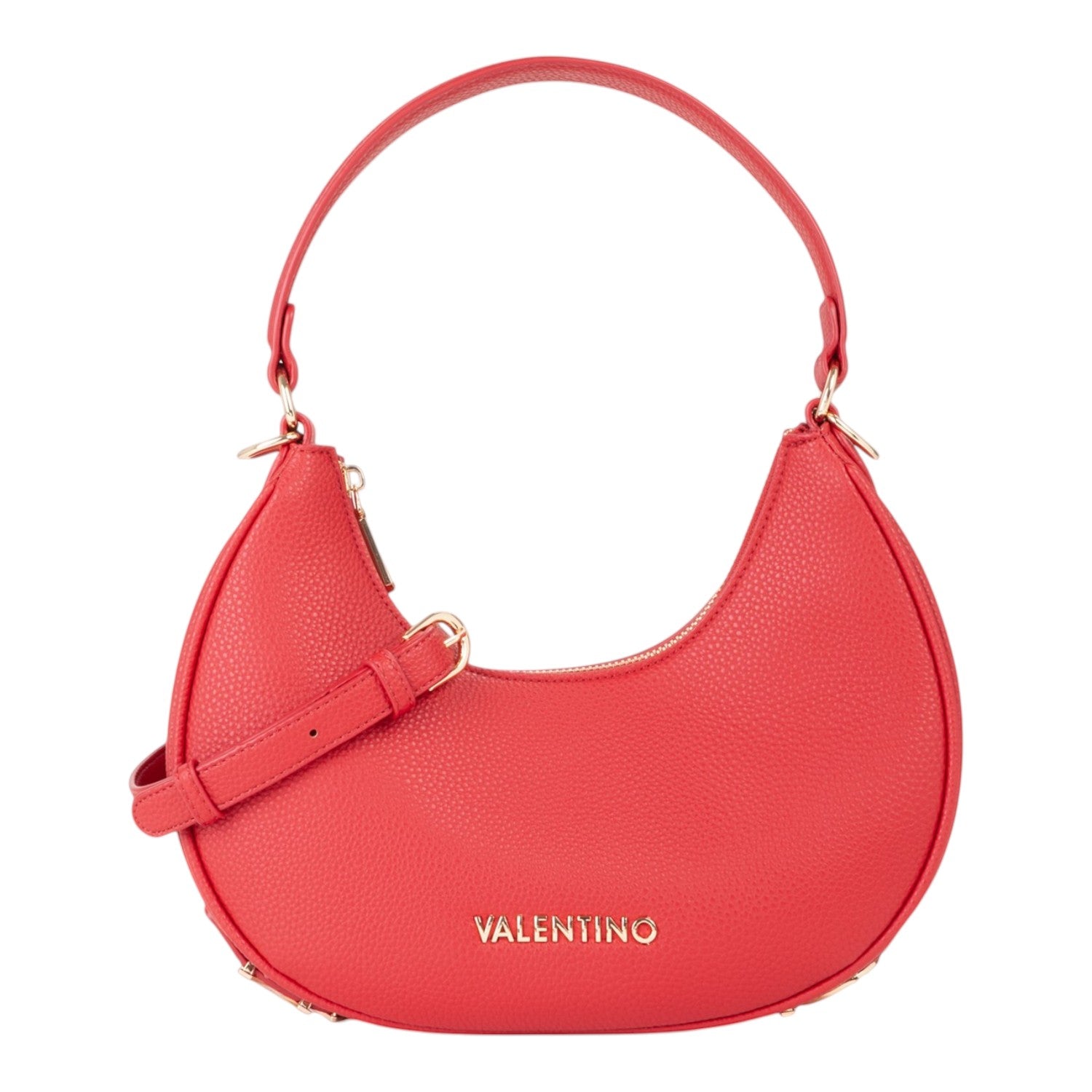 Lieblingstasche Shelby red textured leather hobo bag with gold hardware and adjustable strap.
