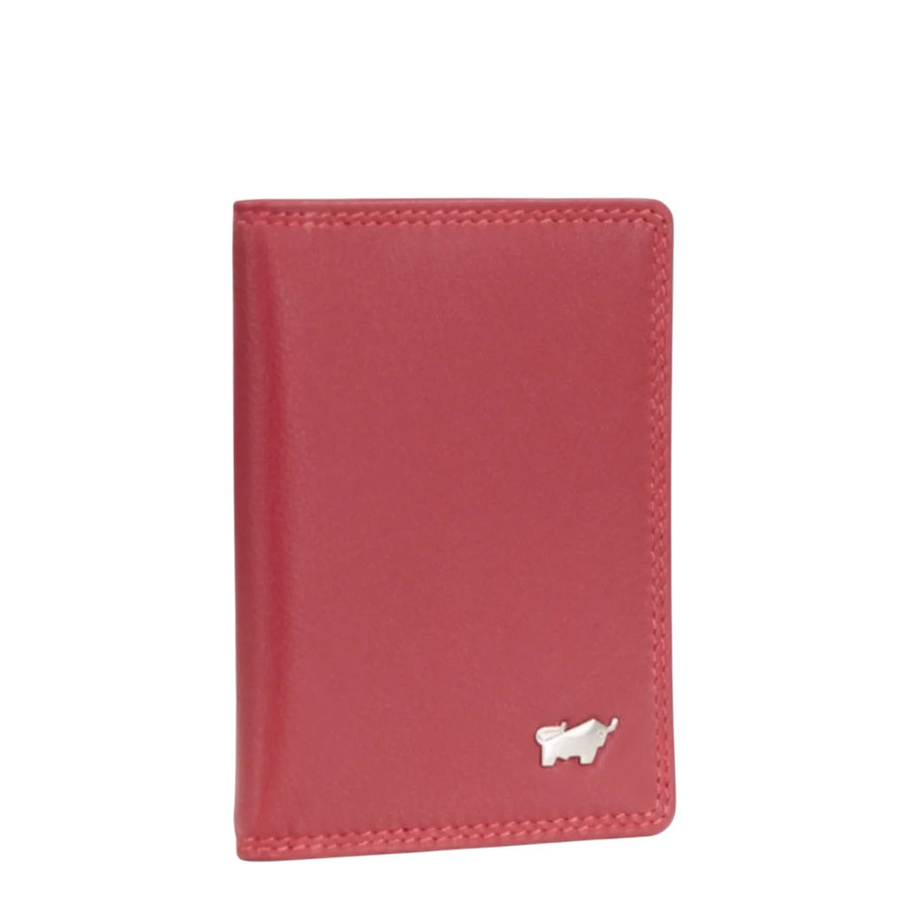 Lieblingstasche red leather RFID card holder with silver bull logo detail.