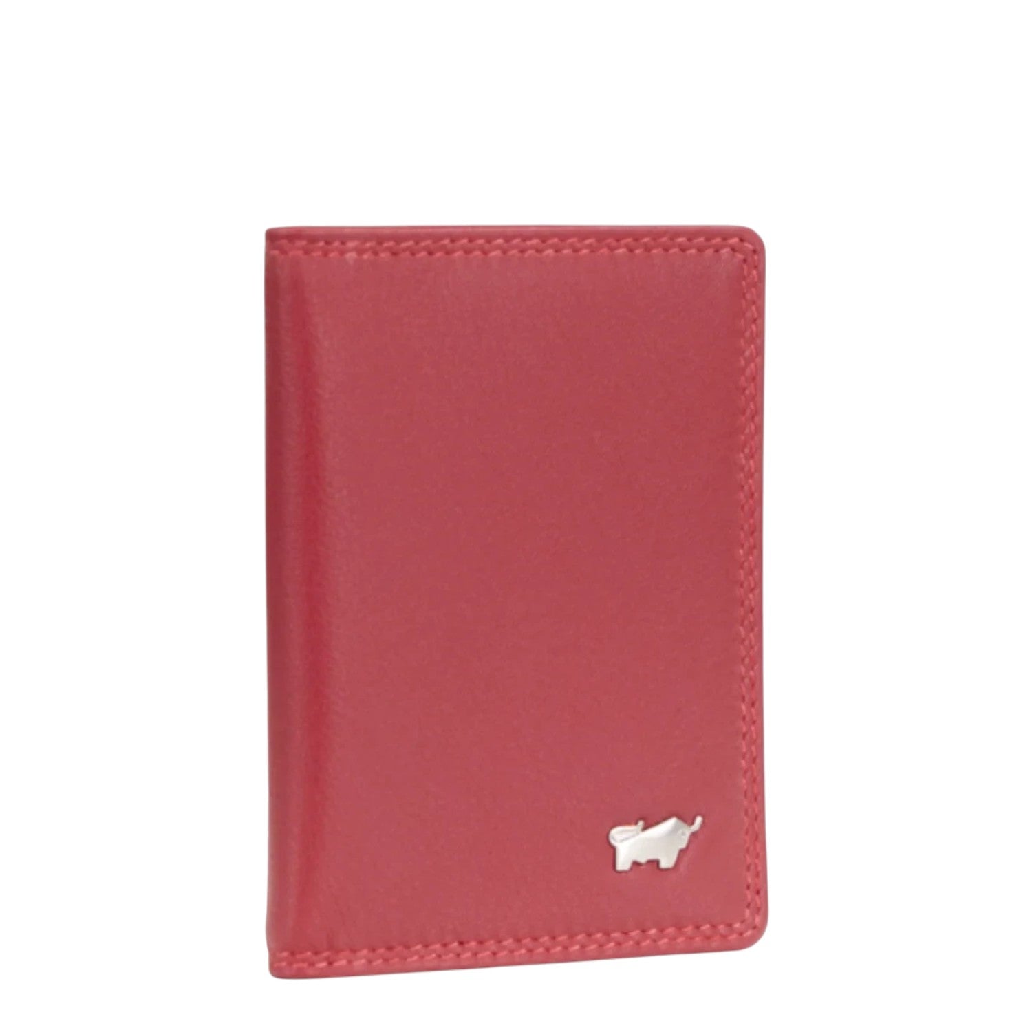 Lieblingstasche red leather RFID card holder with silver bull logo detail.